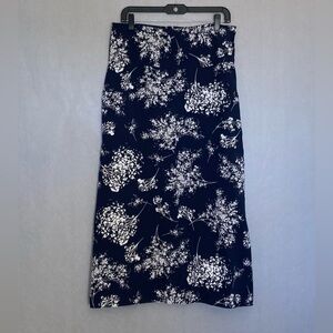 Banana Republic BR Navy White Floral Maxi Skirt -Side Slit Lined Size 12 Classic
